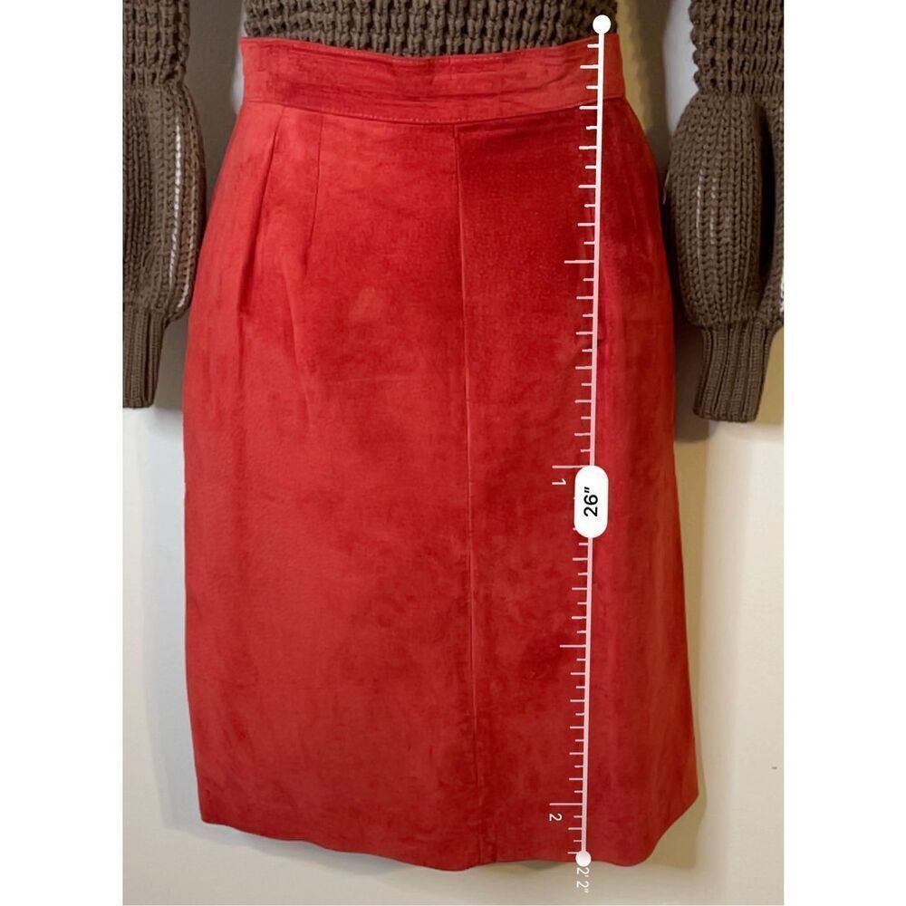 Vintage Red Leather Midi Skirt Women’s 12 - Picture 5 of 9